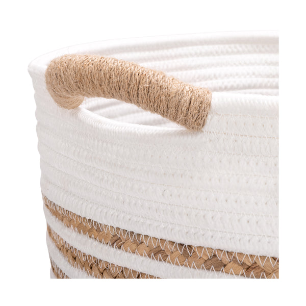 Natural Water Hyacinth and Rope Round Hamper with Liner