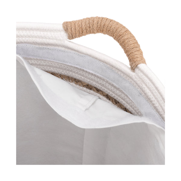 Natural Water Hyacinth and Rope Round Hamper with Liner