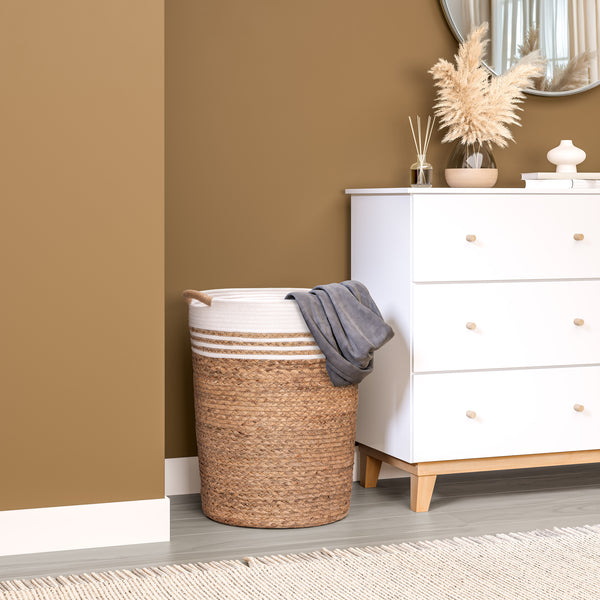 Natural Water Hyacinth and Rope Round Hamper with Liner