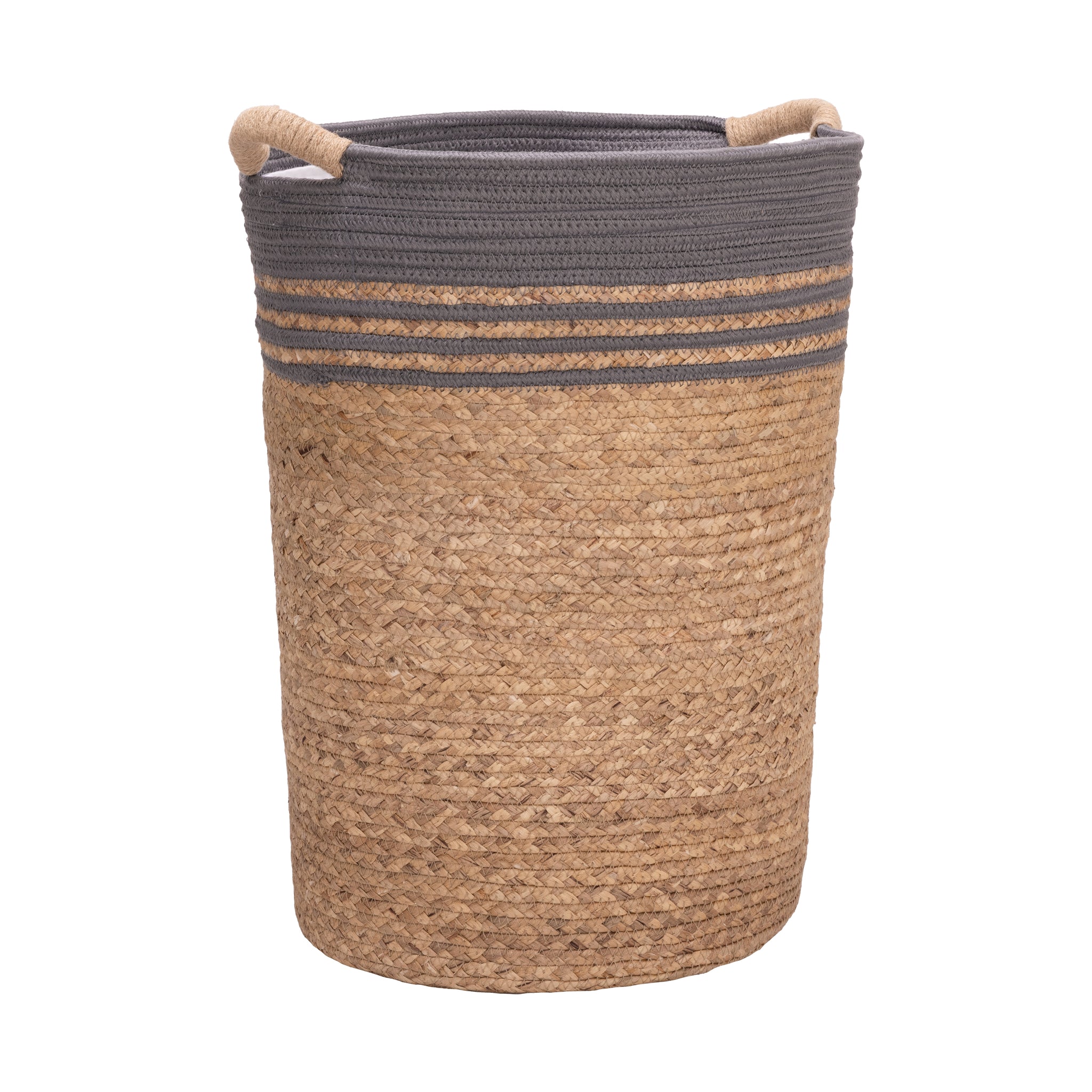Natural Water Hyacinth and Rope Round Hamper with Liner