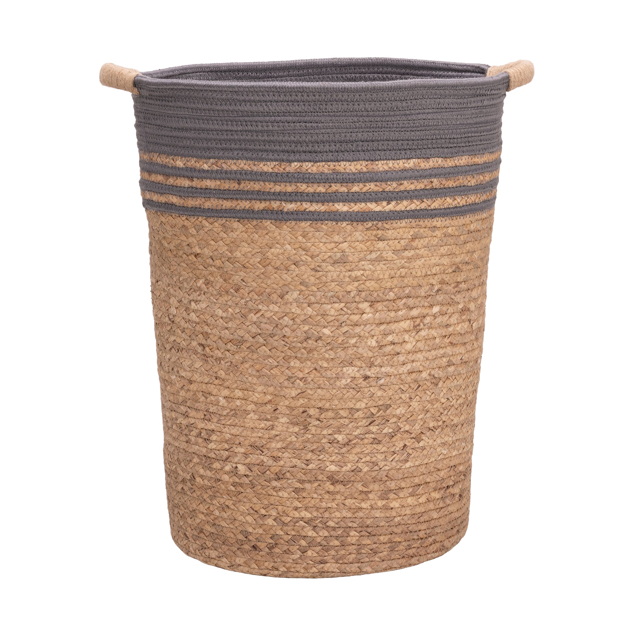 Natural Water Hyacinth and Rope Round Hamper with Liner
