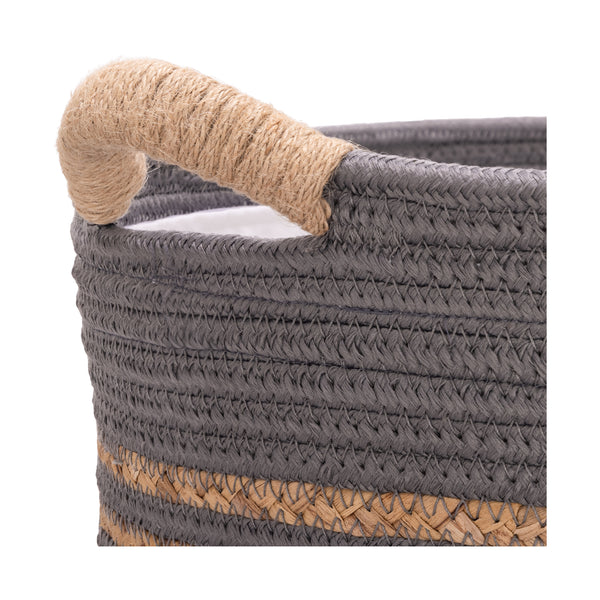 Natural Water Hyacinth and Rope Round Hamper with Liner