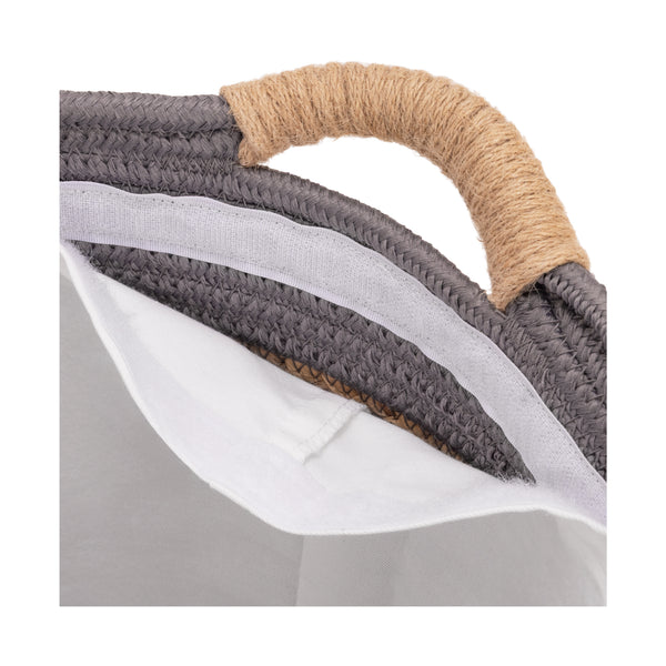 Natural Water Hyacinth and Rope Round Hamper with Liner