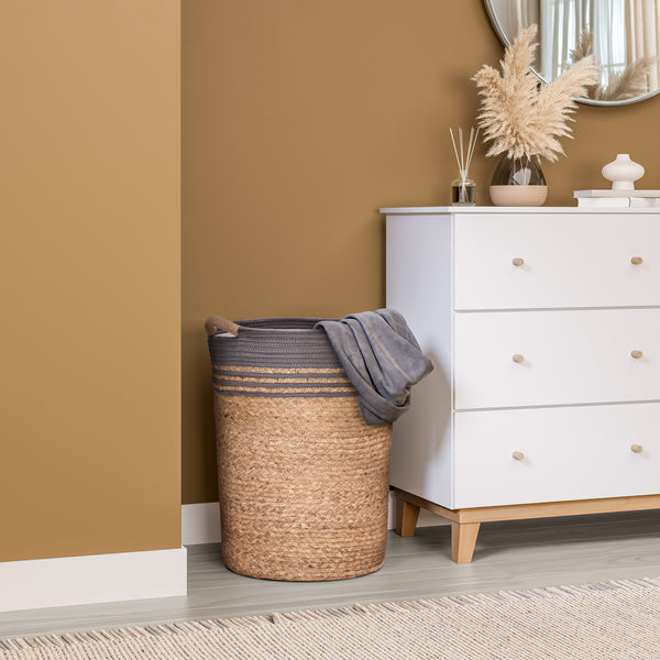 Natural Water Hyacinth and Rope Round Hamper with Liner