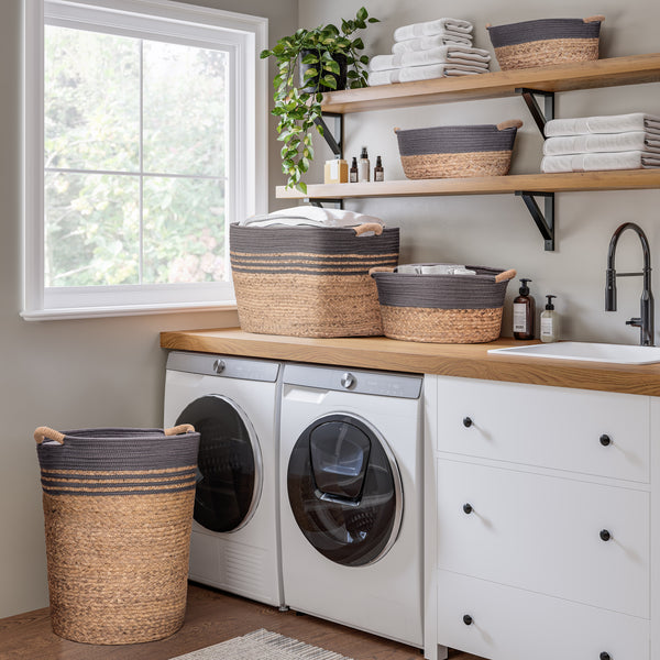 3-Piece Natural Water Hyacinth and Rope Handwoven Basket Set