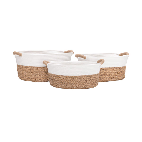 3-Piece Natural Water Hyacinth and Rope Handwoven Basket Set