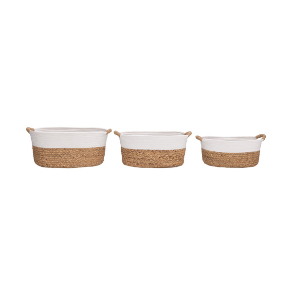 3-Piece Natural Water Hyacinth and Rope Handwoven Basket Set