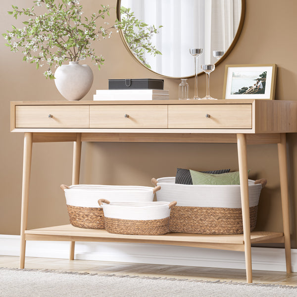 3-Piece Natural Water Hyacinth and Rope Handwoven Basket Set