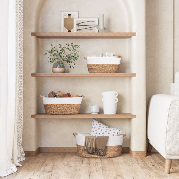 3-Piece Natural Water Hyacinth and Rope Handwoven Basket Set