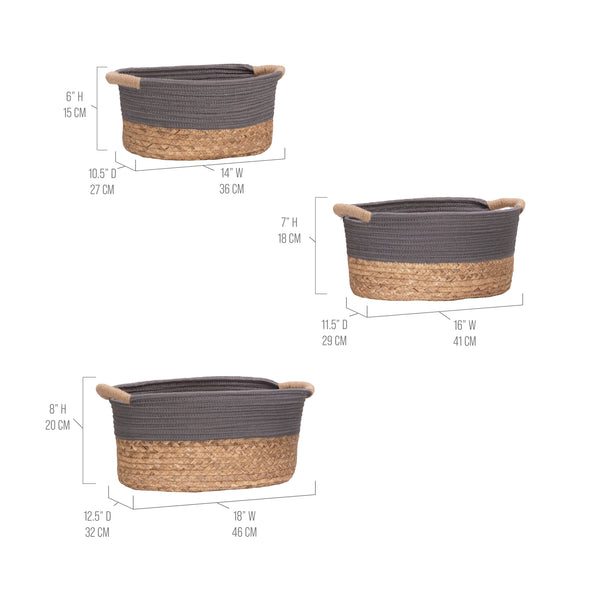 3-Piece Natural Water Hyacinth and Rope Handwoven Basket Set