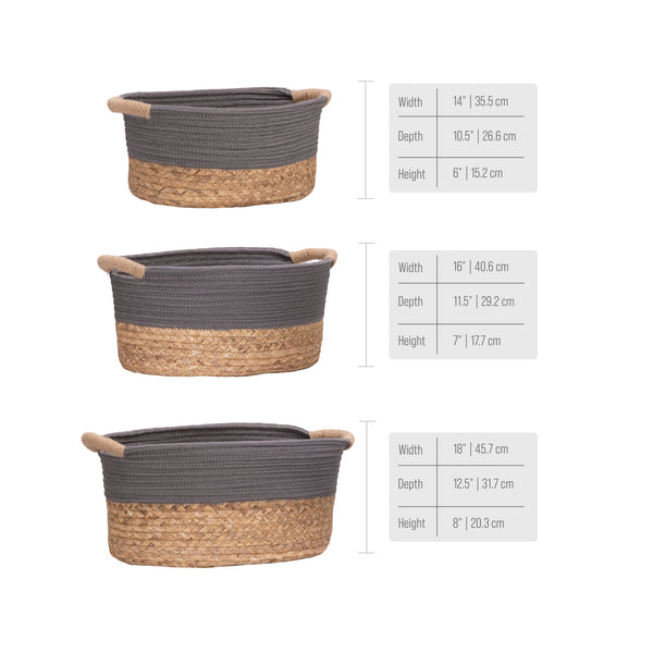 3-Piece Natural Water Hyacinth and Rope Handwoven Basket Set