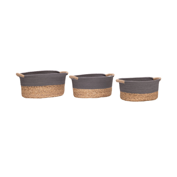 3-Piece Natural Water Hyacinth and Rope Handwoven Basket Set