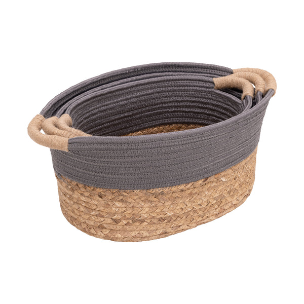 3-Piece Natural Water Hyacinth and Rope Handwoven Basket Set