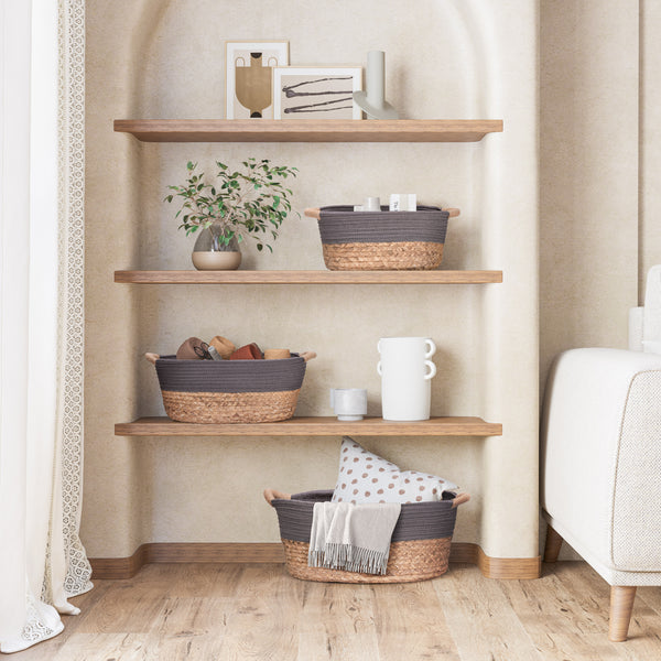 3-Piece Natural Water Hyacinth and Rope Handwoven Basket Set