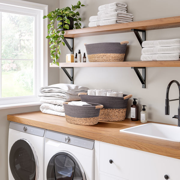 3-Piece Natural Water Hyacinth and Rope Handwoven Basket Set