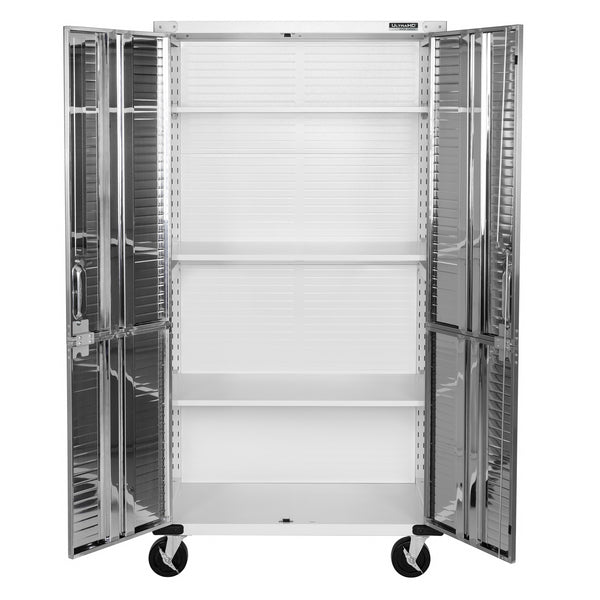 White open storage cabinet