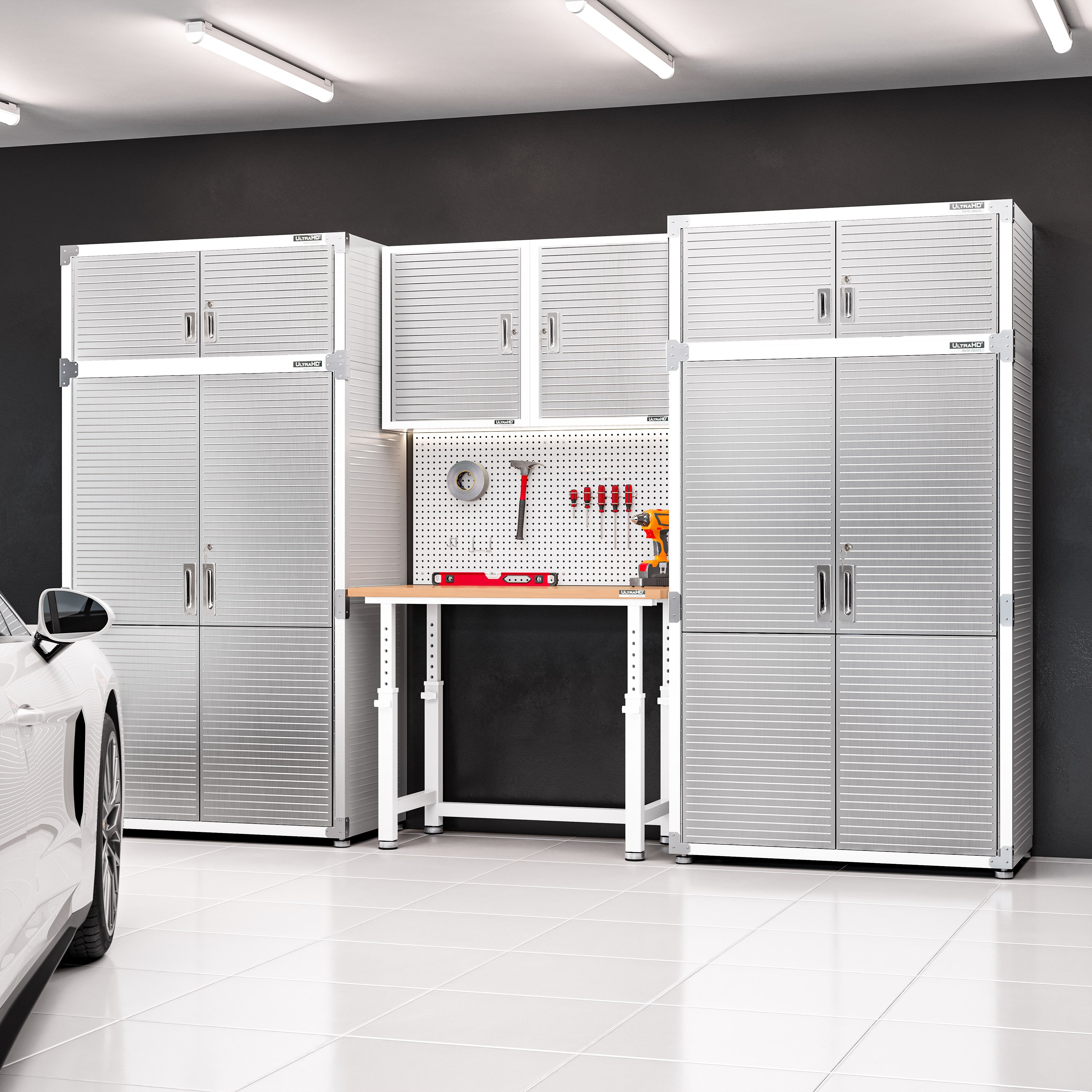 UltraHD® 2-Piece Pegboard Set w/ 23 Piece Hook Assortment, White