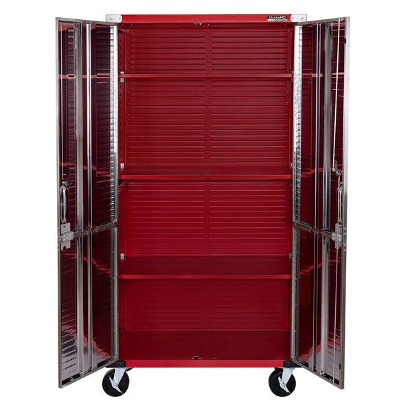 Open red cabinet