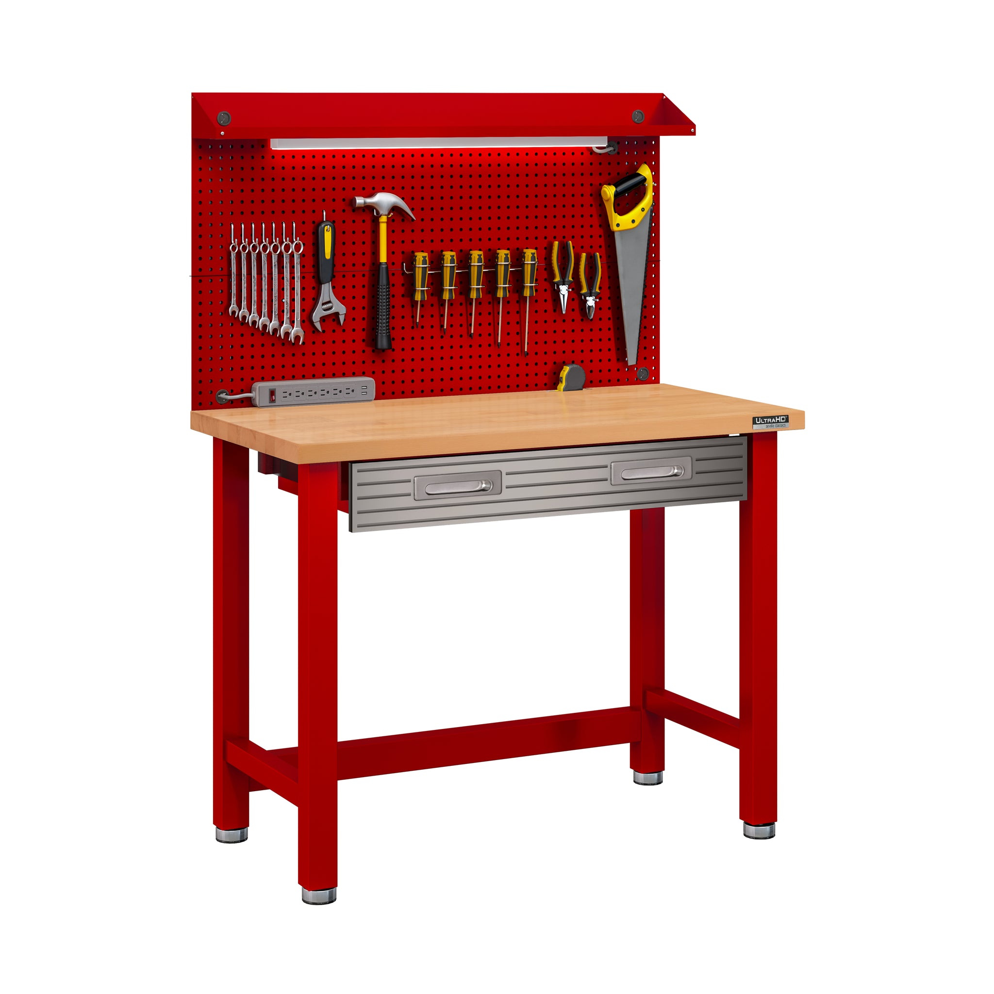 UltraHD® Lighted Workcenter w/ Wood Top and Pegboard