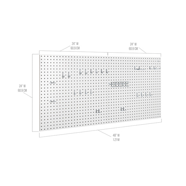 White pegboards with dimensions