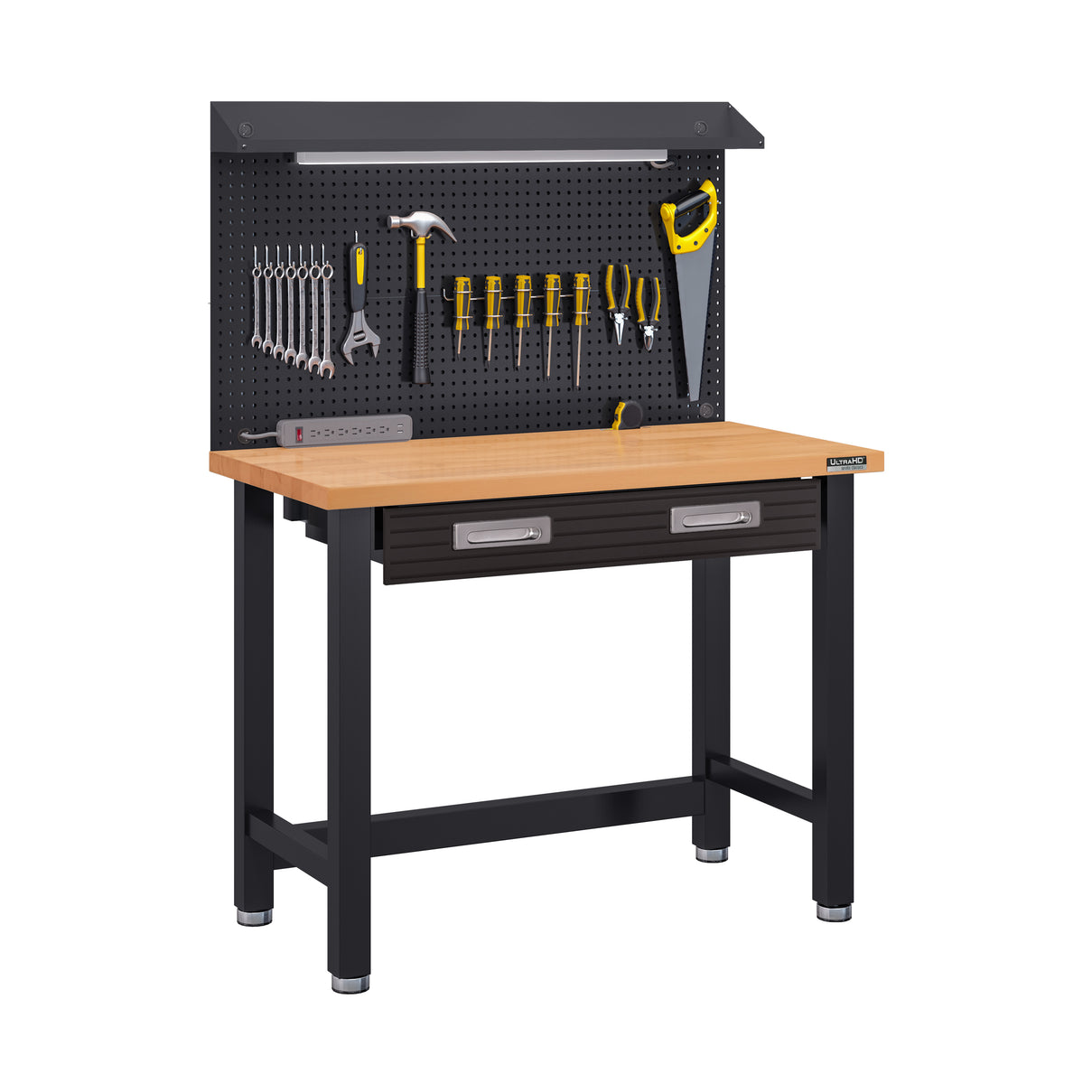 UltraHD® Lighted Workcenter w/ Wood Top and Pegboard, Graphite