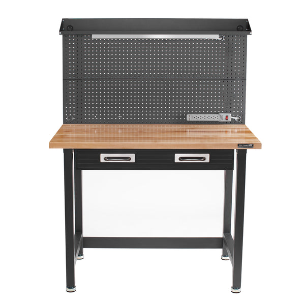 UltraHD® Lighted Workcenter w/ Wood Top and Pegboard