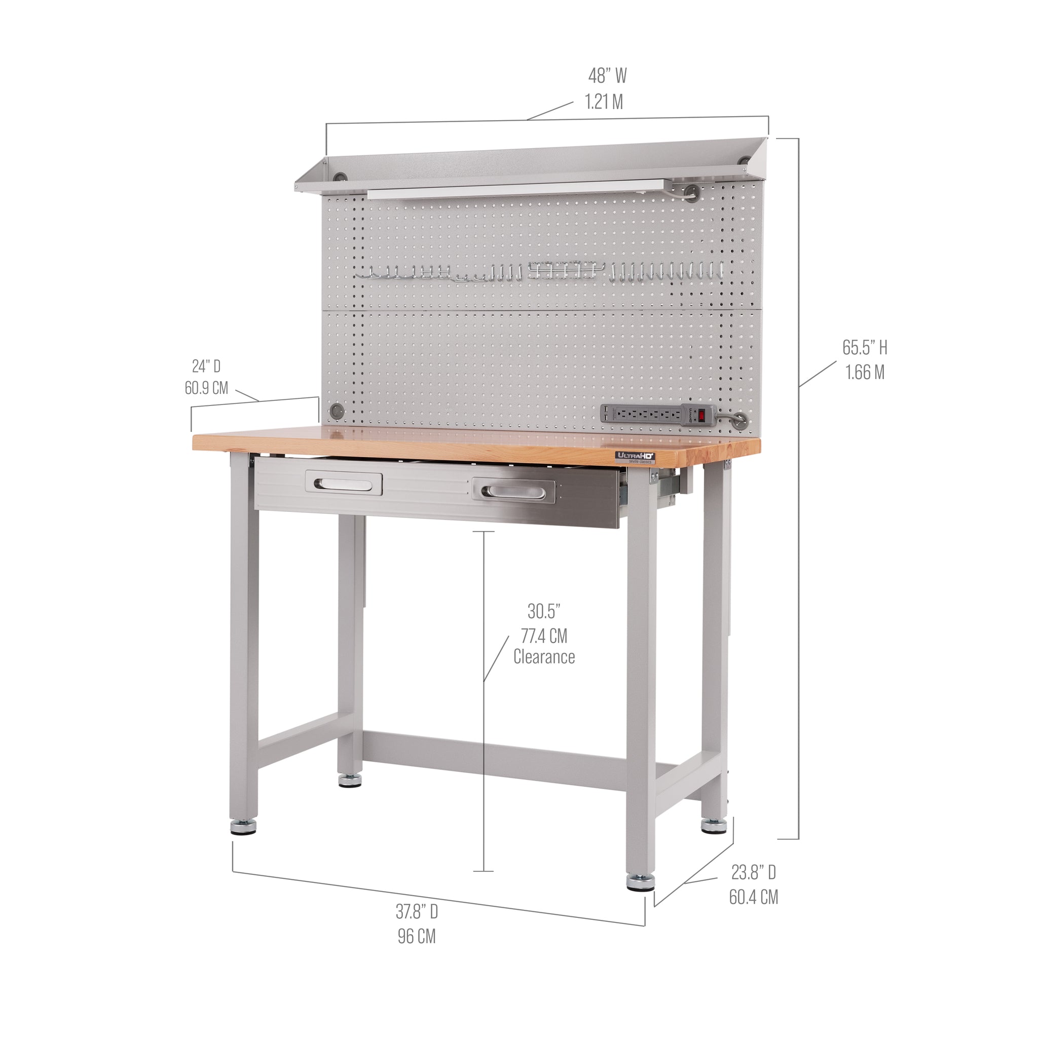 UltraHD® Lighted Workcenter w/ Wood Top and Pegboard, Granite