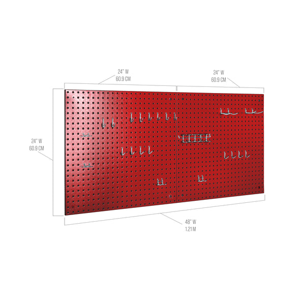 Red pegboards with dimensions
