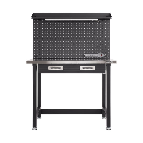 UltraHD® Lighted Workcenter w/ Stainless Steel Top and Pegboard, Graphite