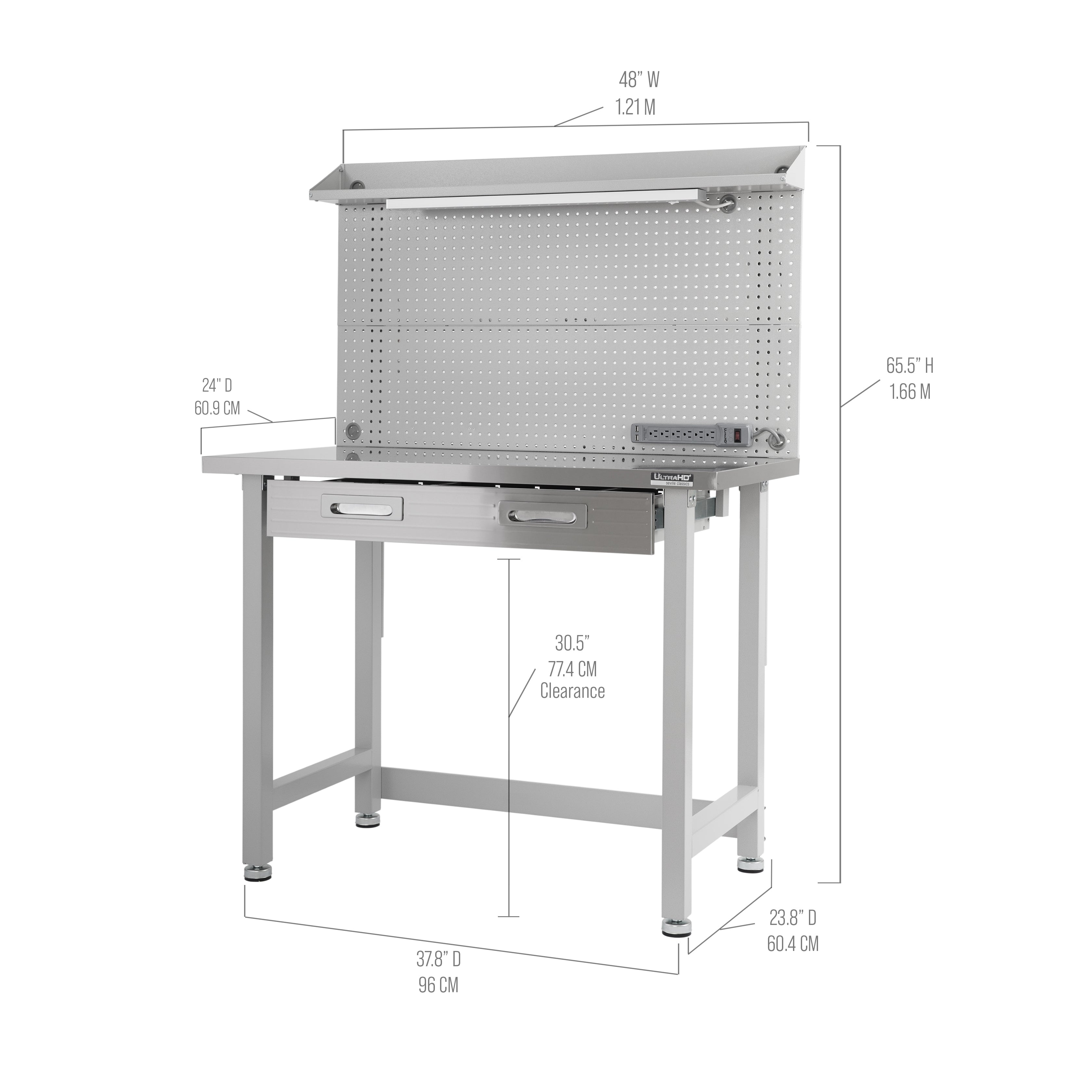 UltraHD® Lighted Workcenter w/ Stainless Steel Top and Pegboard, Granite