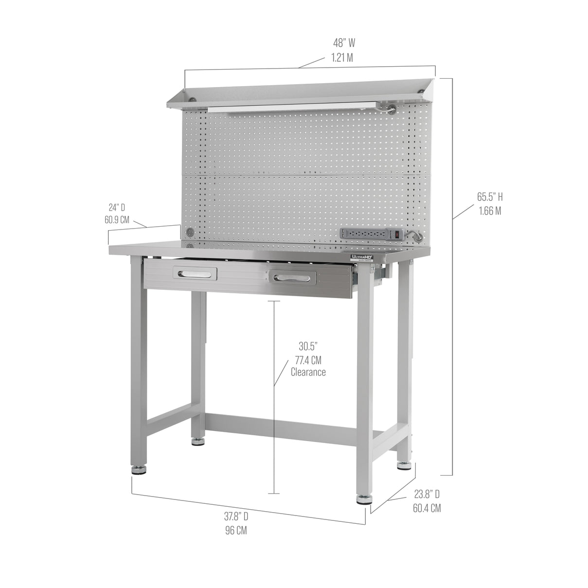 UltraHD® Lighted Workcenter w/ Stainless Steel Top and Pegboard, Grani