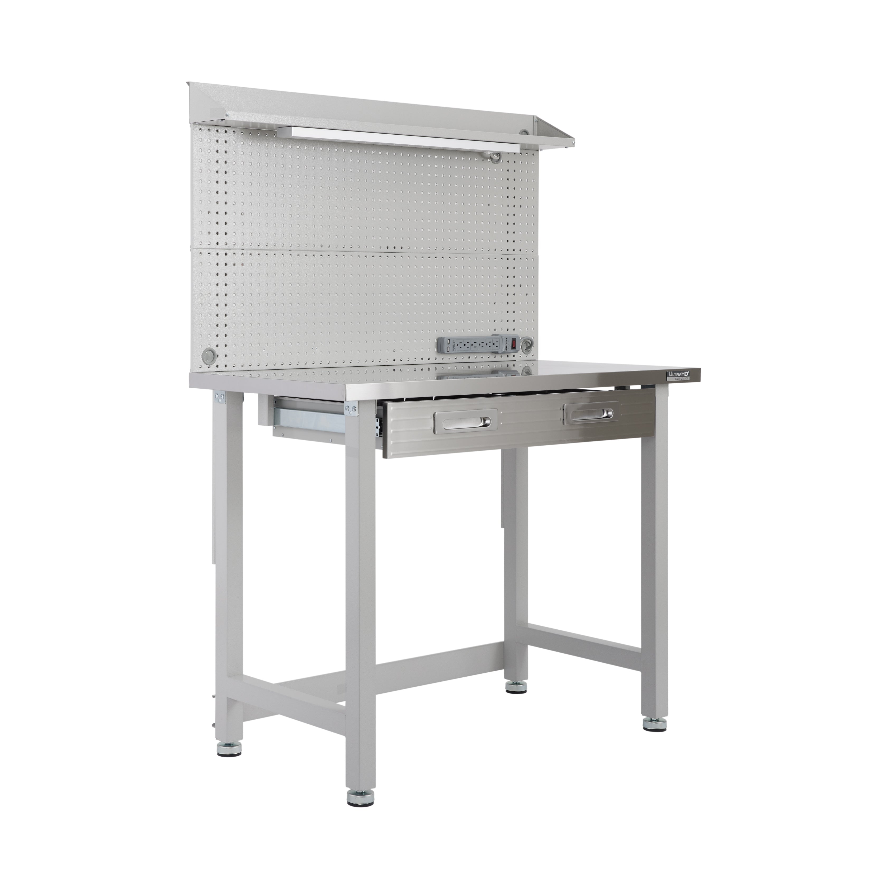 UltraHD® Lighted Workcenter w/ Stainless Steel Top and Pegboard, Grani – Seville Classics UltraHD® Lighted Workcenter w/ Stainless Steel Top and Pegboard, Grani – Seville Classics
