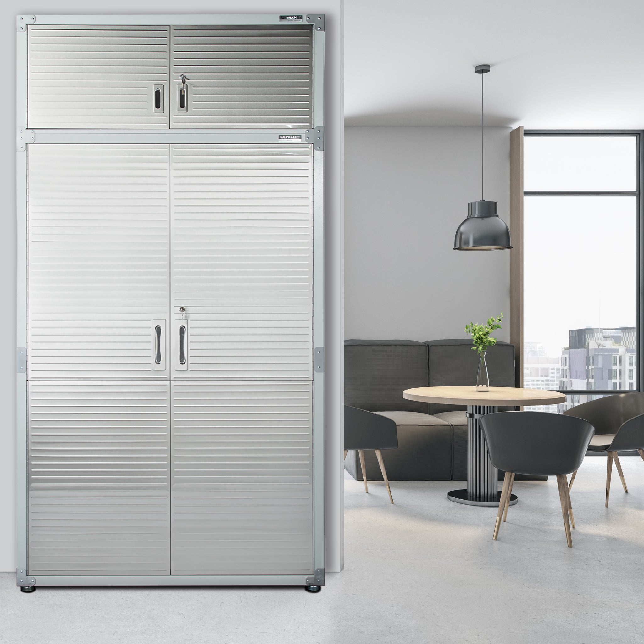 Seville Classics UltraHD Mega 2-Door Lockable Stacker Storage Cabinet, 48 inch W x 24 inch D x 18.5 inch H, Satin Graphite