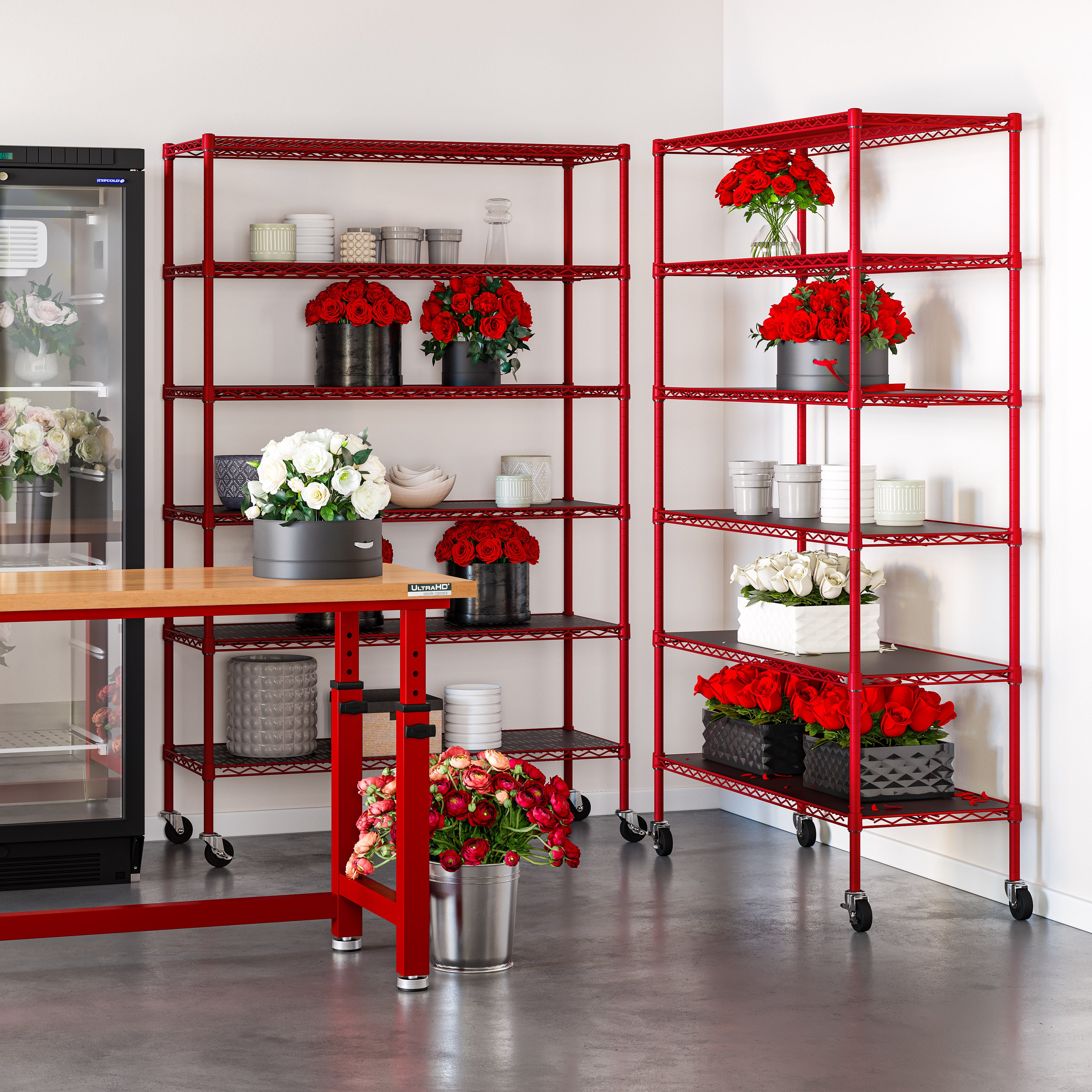 チトセfree・free　赤いスチール製オープンシェルフ 6段① UltraDurable® 6-Tier NSF-Certified Steel Shelving with Shelf Liners, R