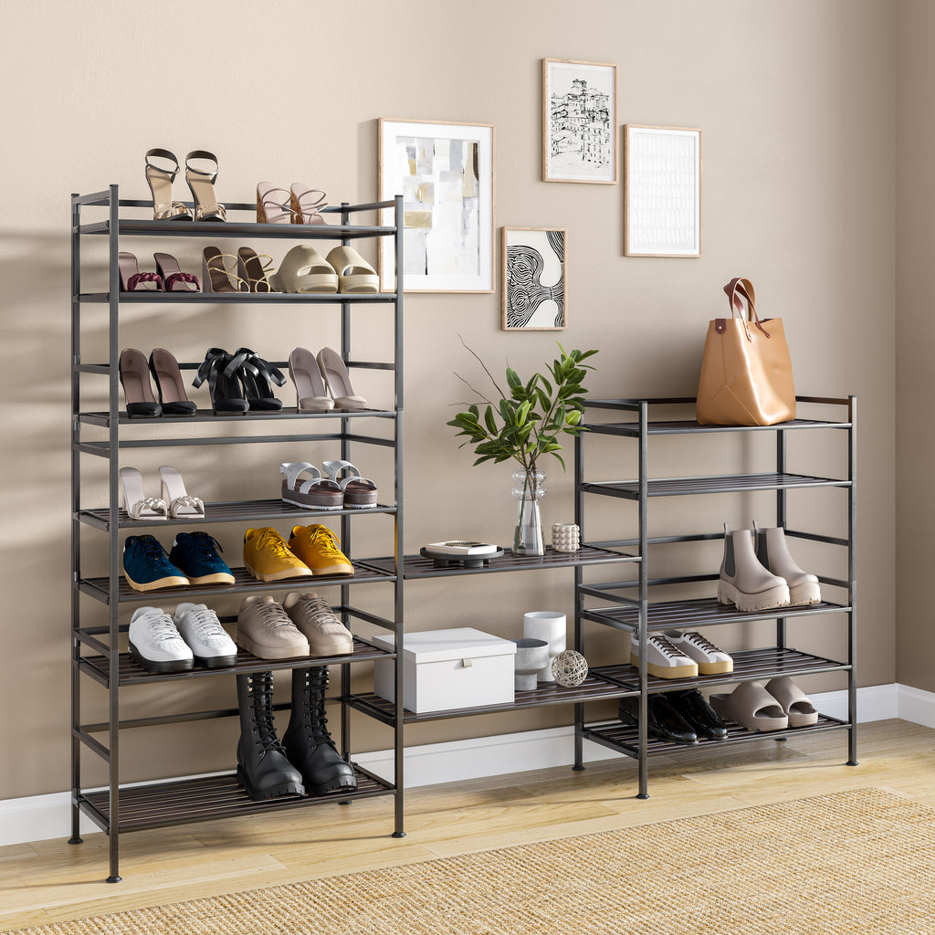 Shoe Rack Slates 3-Tier Resin Slatted Shoe Rack, Espresso