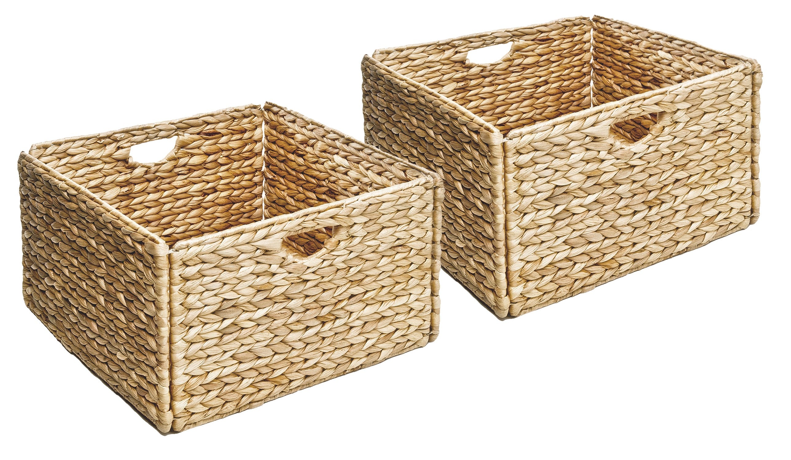 Seville Classics Hand-Woven Hyacinth Storage Cube Basket, Natural - Set of 2