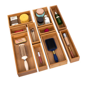 Bamboo Organizer propped with beauty supplies
