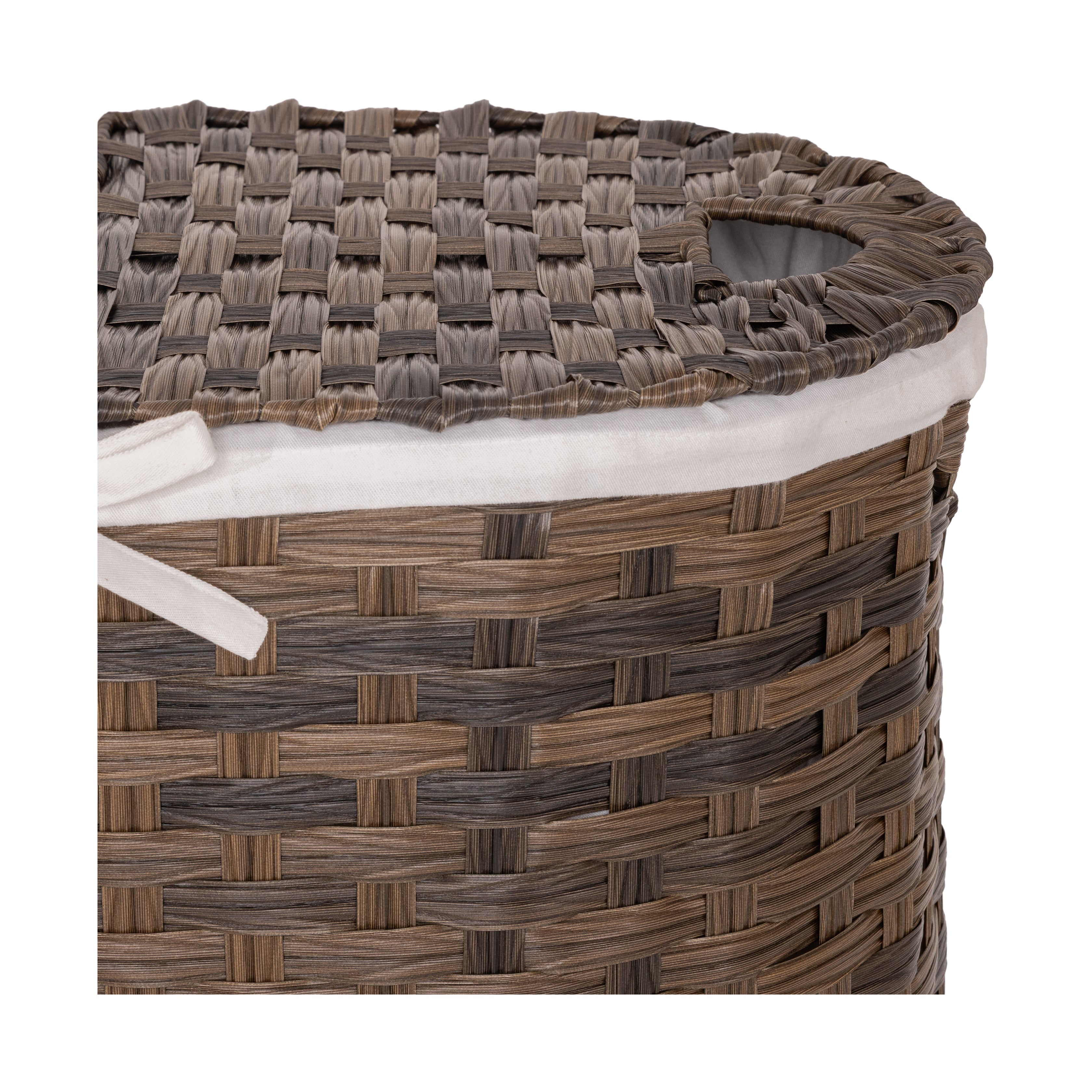 Handwoven Lidded Oval Double Laundry Hamper, Mocha Brown