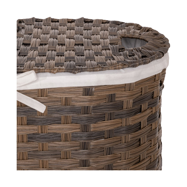 Handwoven Lidded Oval Double Laundry Hamper, Mocha Brown