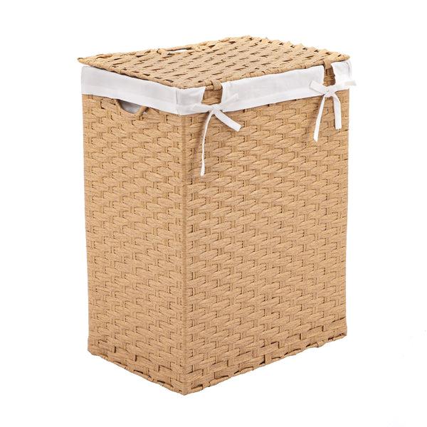 Handwoven Lidded Laundry Hamper, Tan