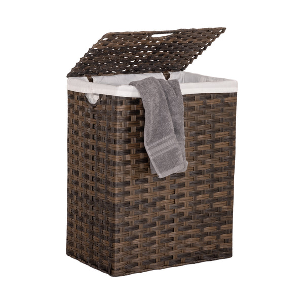 Handwoven Lidded Laundry Hamper, Mocha Brown