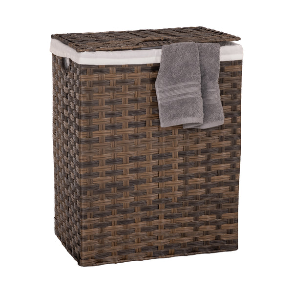 Handwoven Lidded Laundry Hamper, Mocha Brown