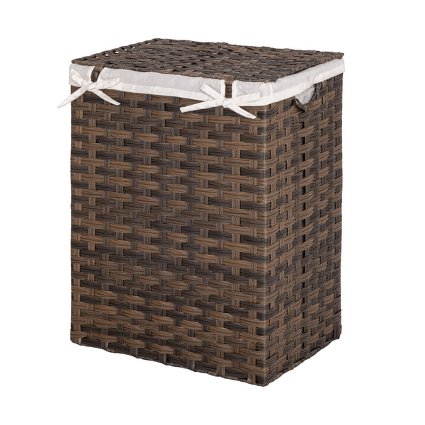 Handwoven Lidded Laundry Hamper, Mocha Brown