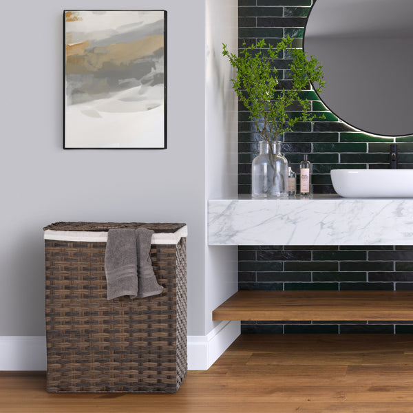 Handwoven Lidded Laundry Hamper, Mocha Brown