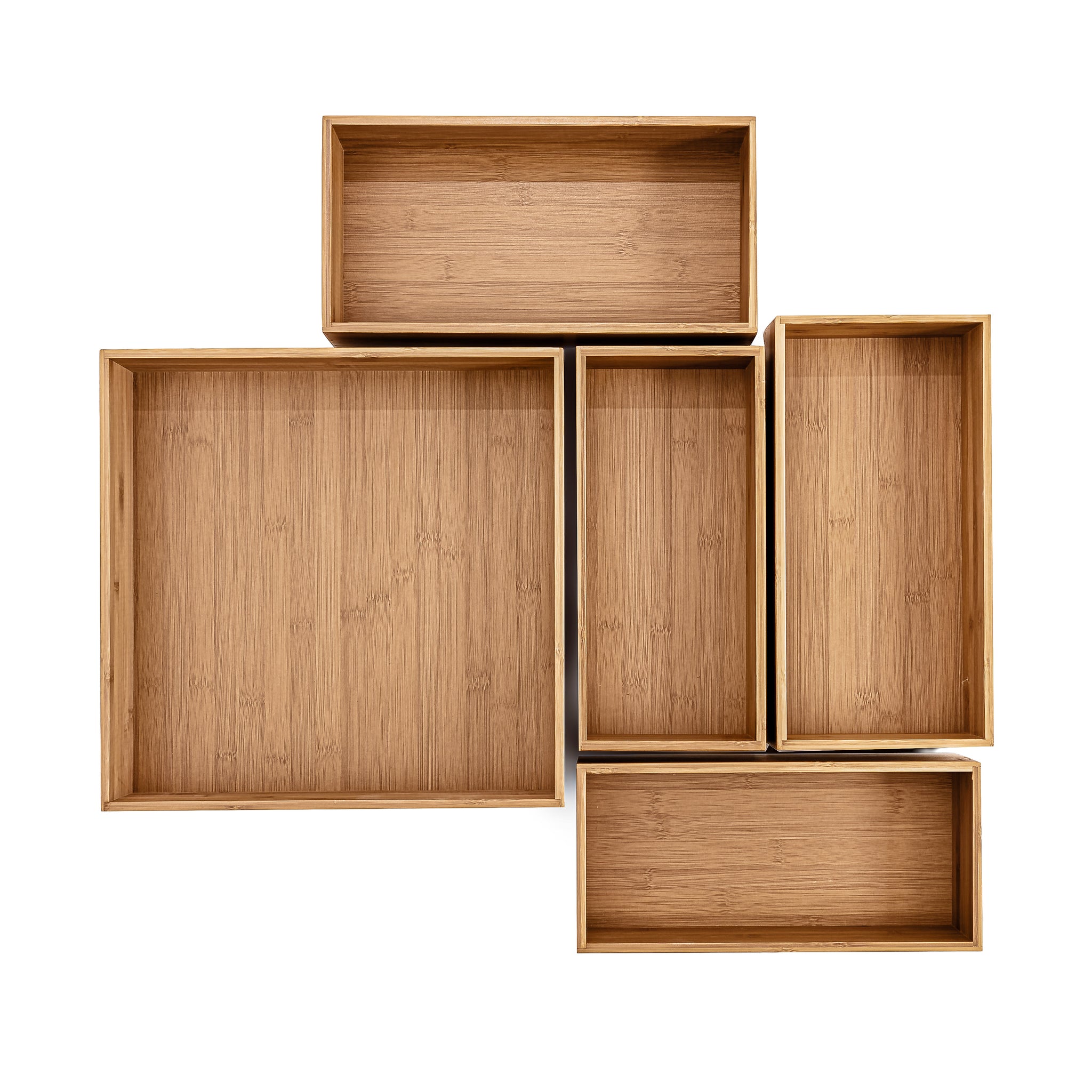 画像内のBOXセット（5BOX） 5-Piece Bamboo Storage Organizer Box Set
