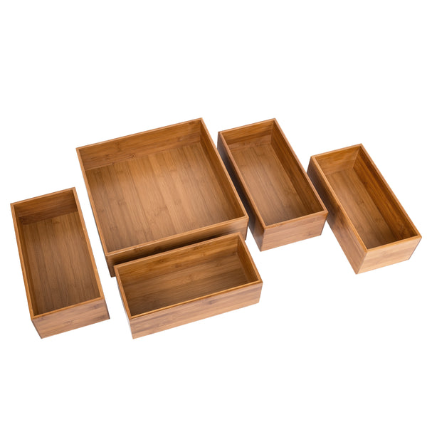 5-Piece Bamboo Storage Organizer Box Set