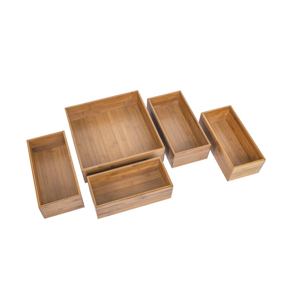5-Piece Bamboo Storage Organizer Box Set