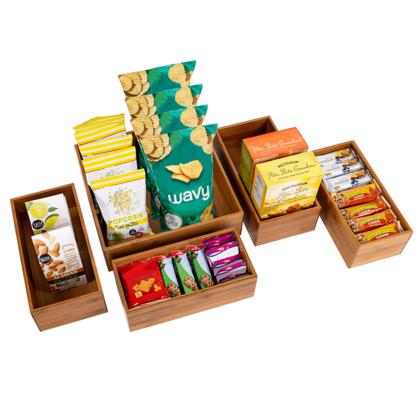 5-Piece Bamboo Storage Organizer Box Set