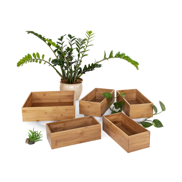 5-Piece Bamboo Storage Organizer Box Set
