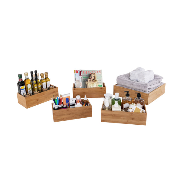5-Piece Bamboo Storage Organizer Box Set